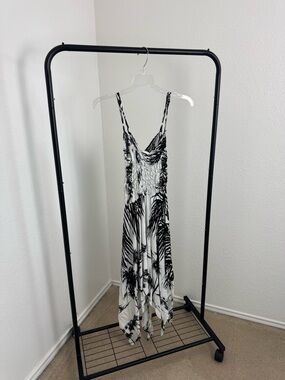 Black & White Tropical Asymmetrical Spaghetti Strap Dress